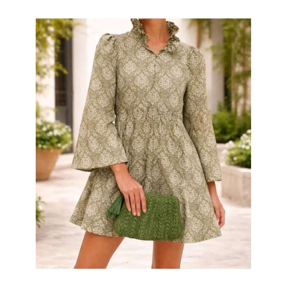 Hyacinth House Dress Extra Small NWT Olive Bell Sleeve Tiered Mini Tuckernuck